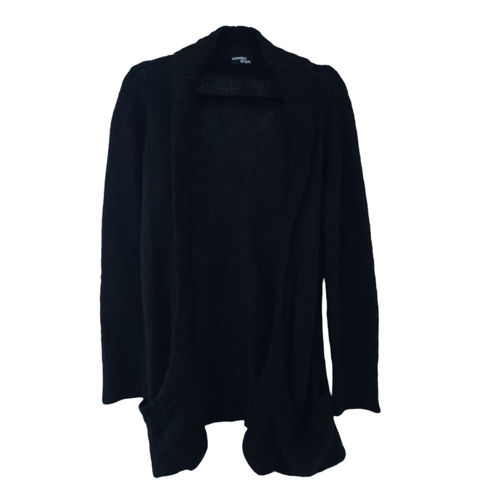 Wooden Ships Womens Cardigan Small Medium Black Mohair Knit Lightweight Cozycore